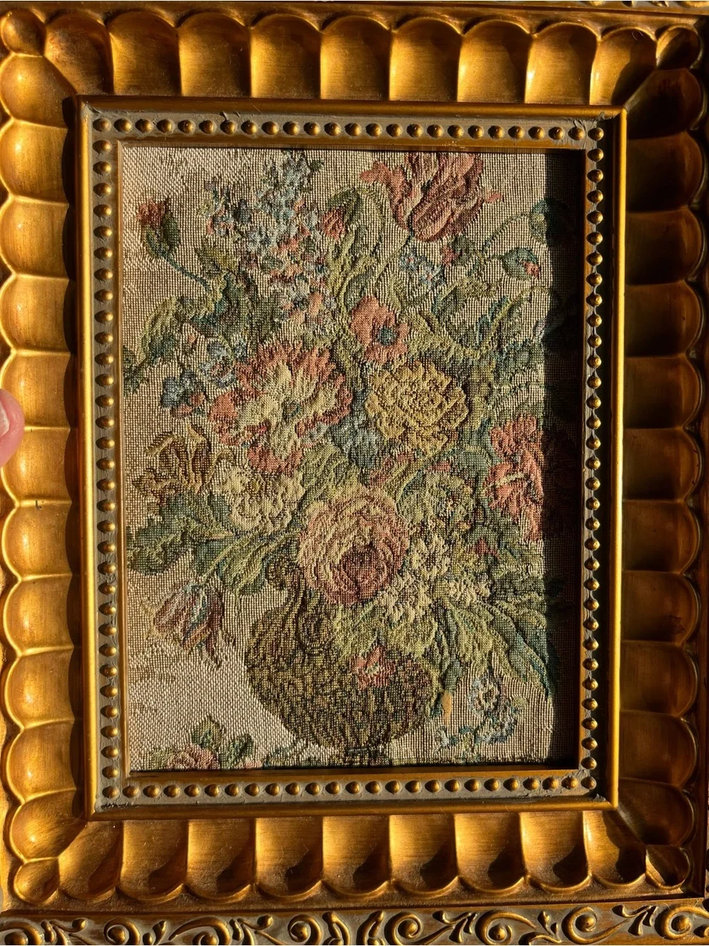 Gold Ornate Framed Antique Floral Tapestry Accent - Home Accents